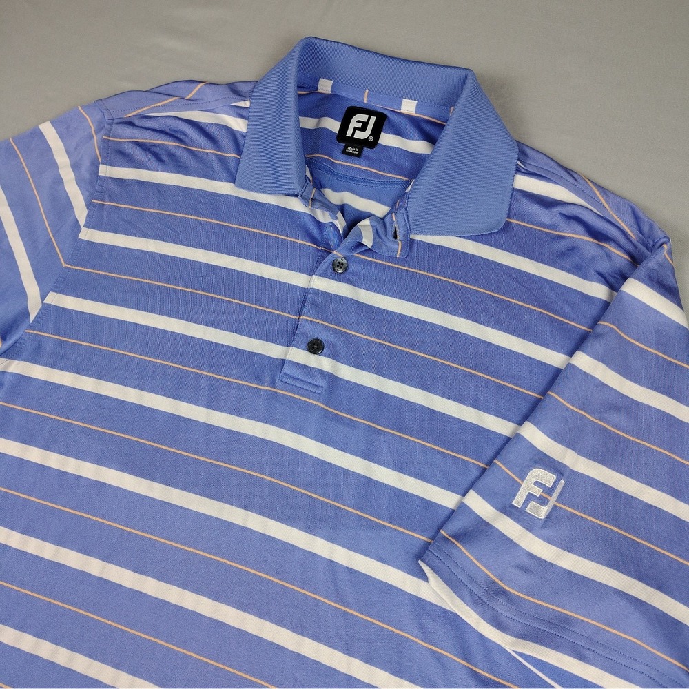 FootJoy FJ Golf Polo Shirt Men's L Lt Purple White Striped Performance Stretch